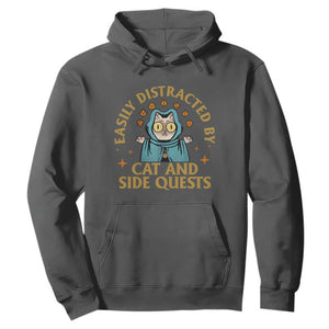 Funny Easily Distracted By Cats And Side Quests Hoodie RPG Tabletop Gamer TS11 Dark Heather Print Your Wear