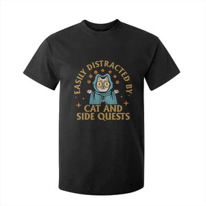 Funny Easily Distracted By Cats And Side Quests T Shirt For Kid RPG Tabletop Gamer TS11 Black Print Your Wear