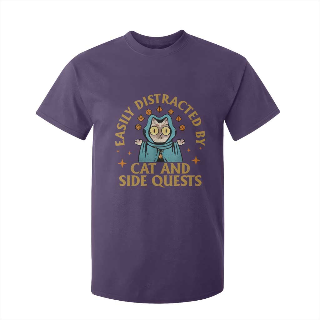 Funny Easily Distracted By Cats And Side Quests T Shirt For Kid RPG Tabletop Gamer TS11 Purple Print Your Wear