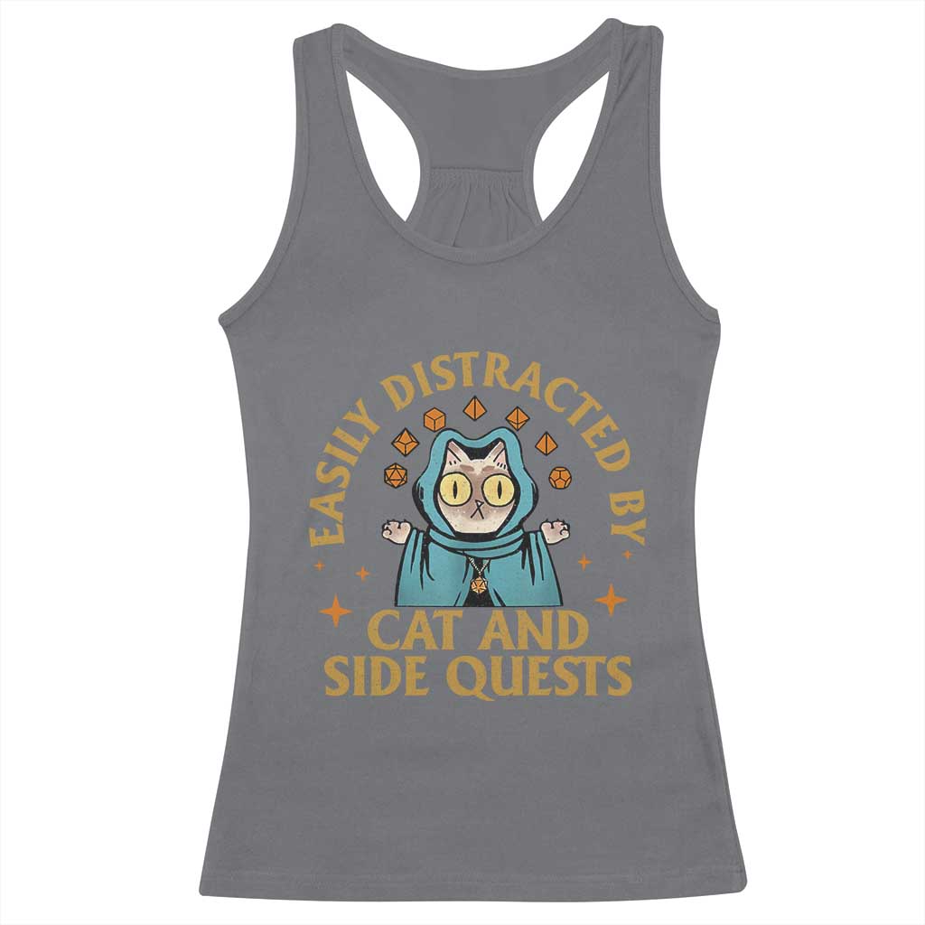 Funny Easily Distracted By Cats And Side Quests Racerback Tank Top RPG Tabletop Gamer TS11 Charcoal Print Your Wear