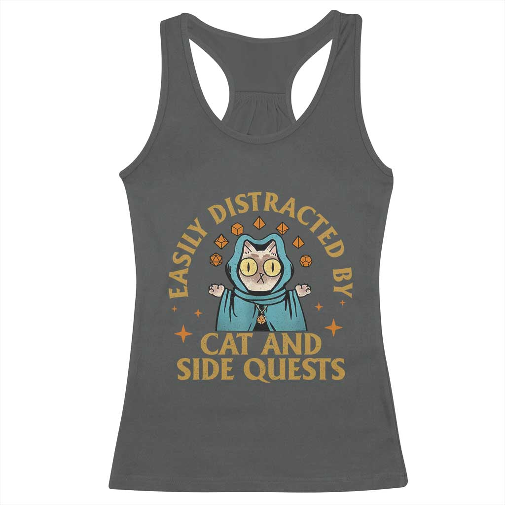 Funny Easily Distracted By Cats And Side Quests Racerback Tank Top RPG Tabletop Gamer TS11 Dark Heather Print Your Wear