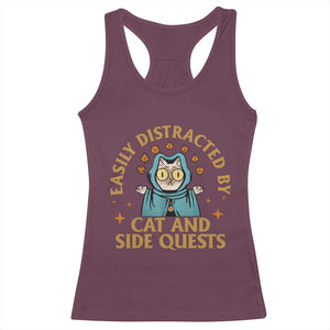 Funny Easily Distracted By Cats And Side Quests Racerback Tank Top RPG Tabletop Gamer TS11 Maroon Print Your Wear