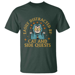 Funny Easily Distracted By Cats And Side Quests T Shirt RPG Tabletop Gamer TS11 Dark Forest Green Print Your Wear