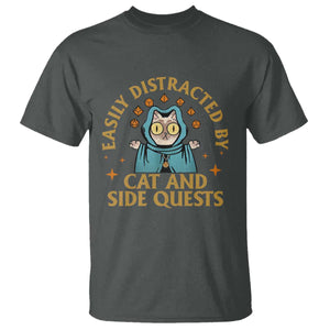 Funny Easily Distracted By Cats And Side Quests T Shirt RPG Tabletop Gamer TS11 Dark Heather Print Your Wear