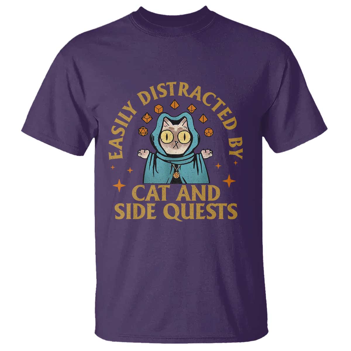 Funny Easily Distracted By Cats And Side Quests T Shirt RPG Tabletop Gamer TS11 Purple Print Your Wear
