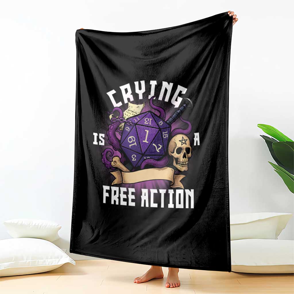 Funny RPG Gamer Crying Is A Free Action Throw Blanket Vintage D20 Side Quests Tabletop TS11 Print Your Wear