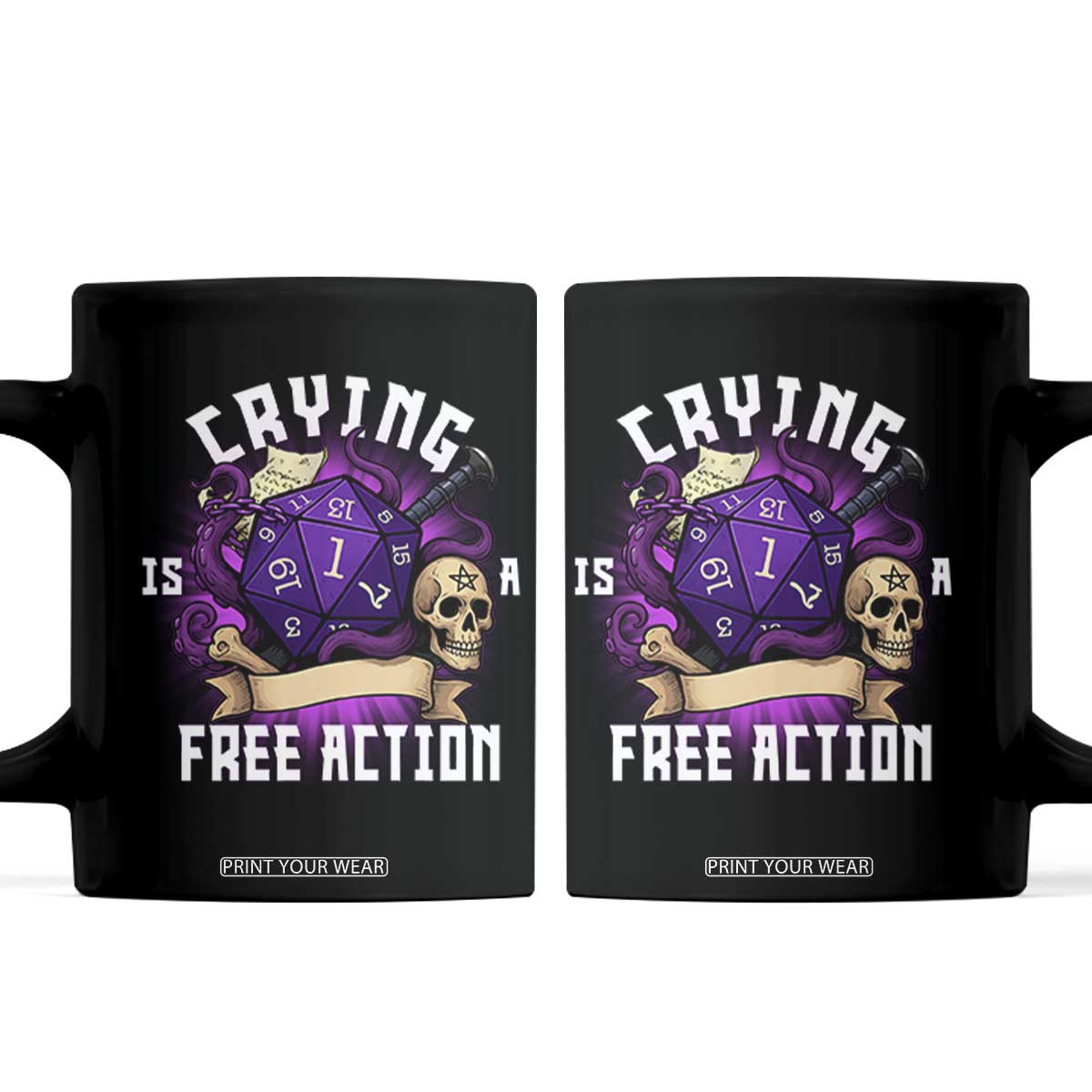 Funny RPG Gamer Crying Is A Free Action Coffee Mug Vintage D20 Side Quests Tabletop TS11 Black Print Your Wear