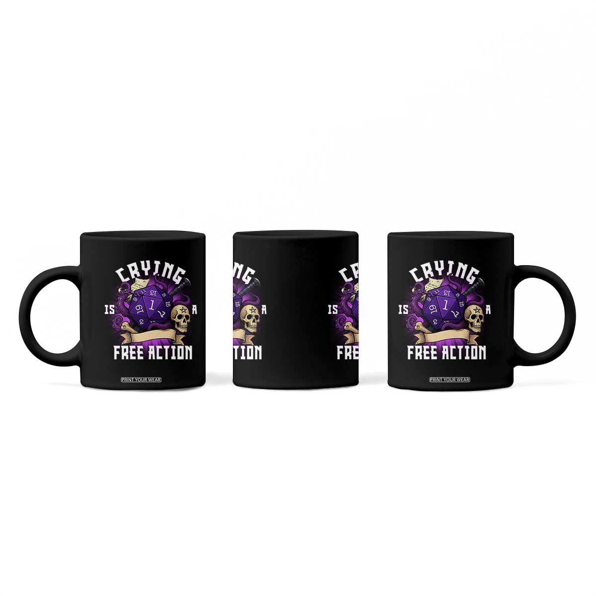 Funny RPG Gamer Crying Is A Free Action Coffee Mug Vintage D20 Side Quests Tabletop TS11 Print Your Wear