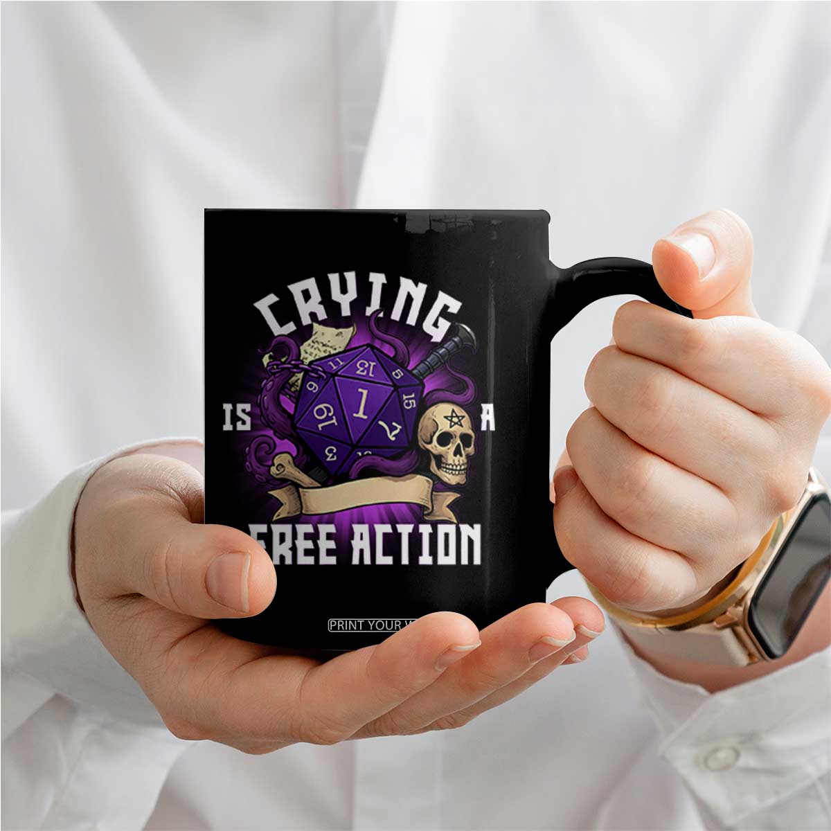Funny RPG Gamer Crying Is A Free Action Coffee Mug Vintage D20 Side Quests Tabletop TS11 Print Your Wear
