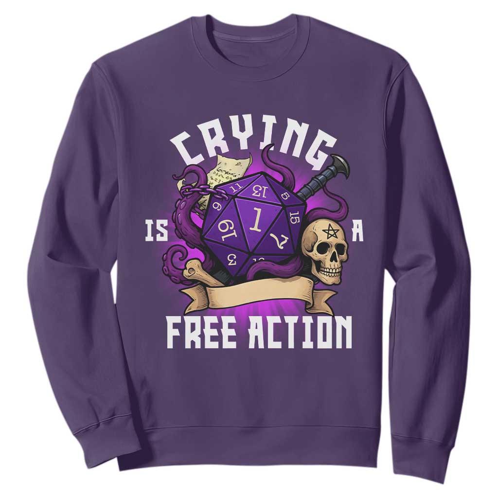 Funny RPG Gamer Crying Is A Free Action Sweatshirt Vintage D20 Side Quests Tabletop TS11 Purple Print Your Wear