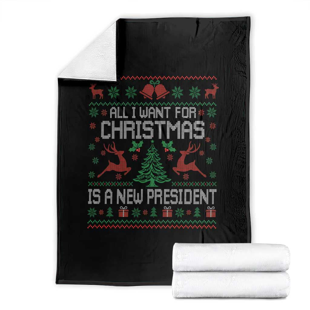 All I Want For Christmas Is A New President Throw Blanket Funny Xmas Political Satire TS11 Black Print Your Wear