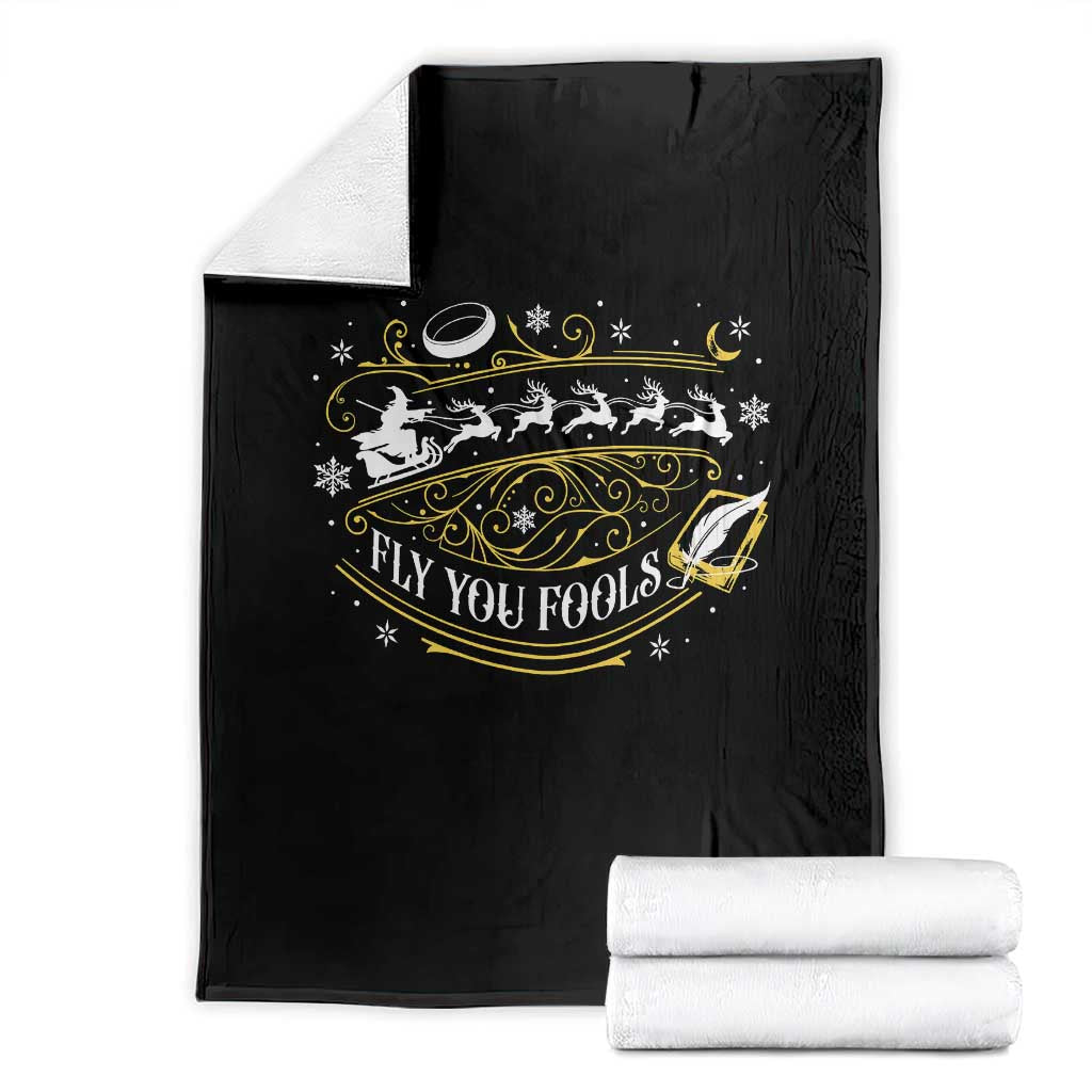Funny Fly You Fools Christmas Throw Blanket Fantasy Movie Wizard Santa Sleigh TS11 Black Print Your Wear