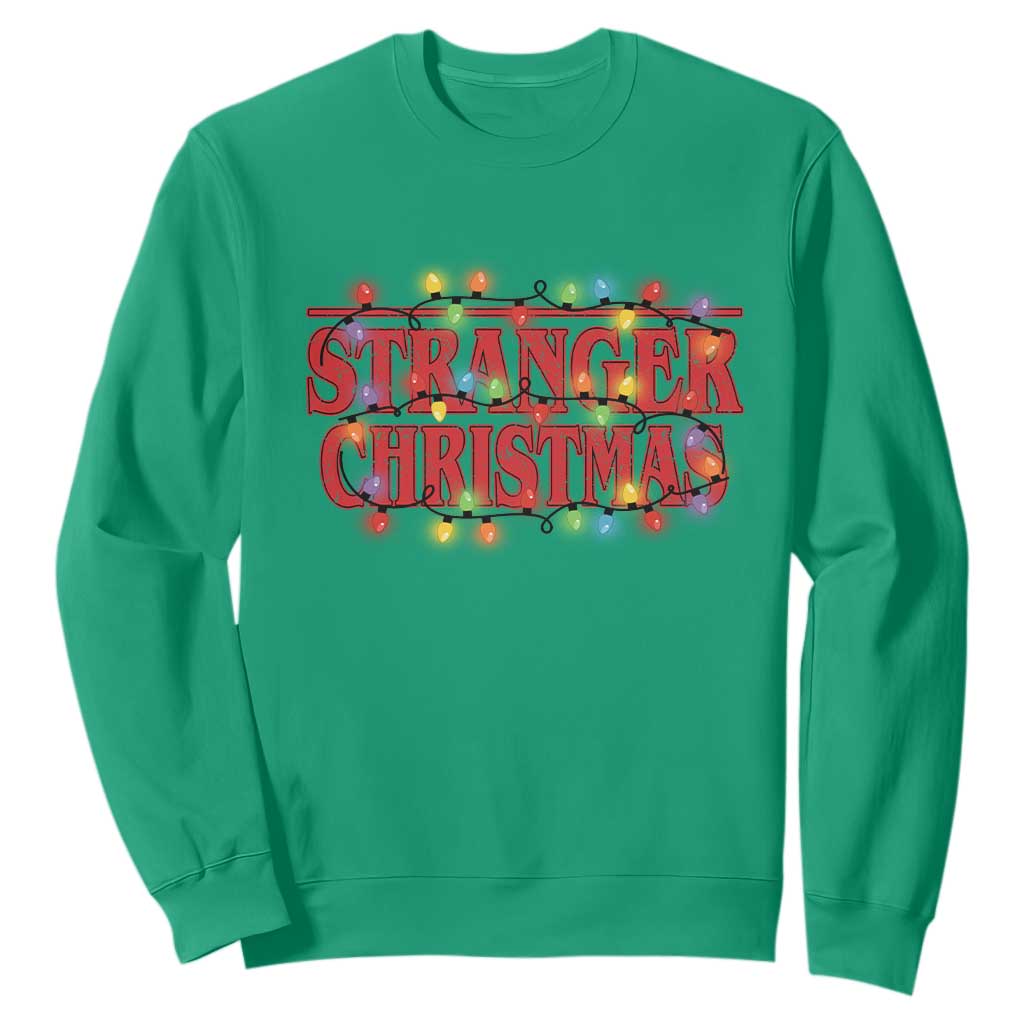Stranger Christmas Sweatshirt Funny Xmas Alphabet Neon Lights Movie TS11 Irish Green Print Your Wear