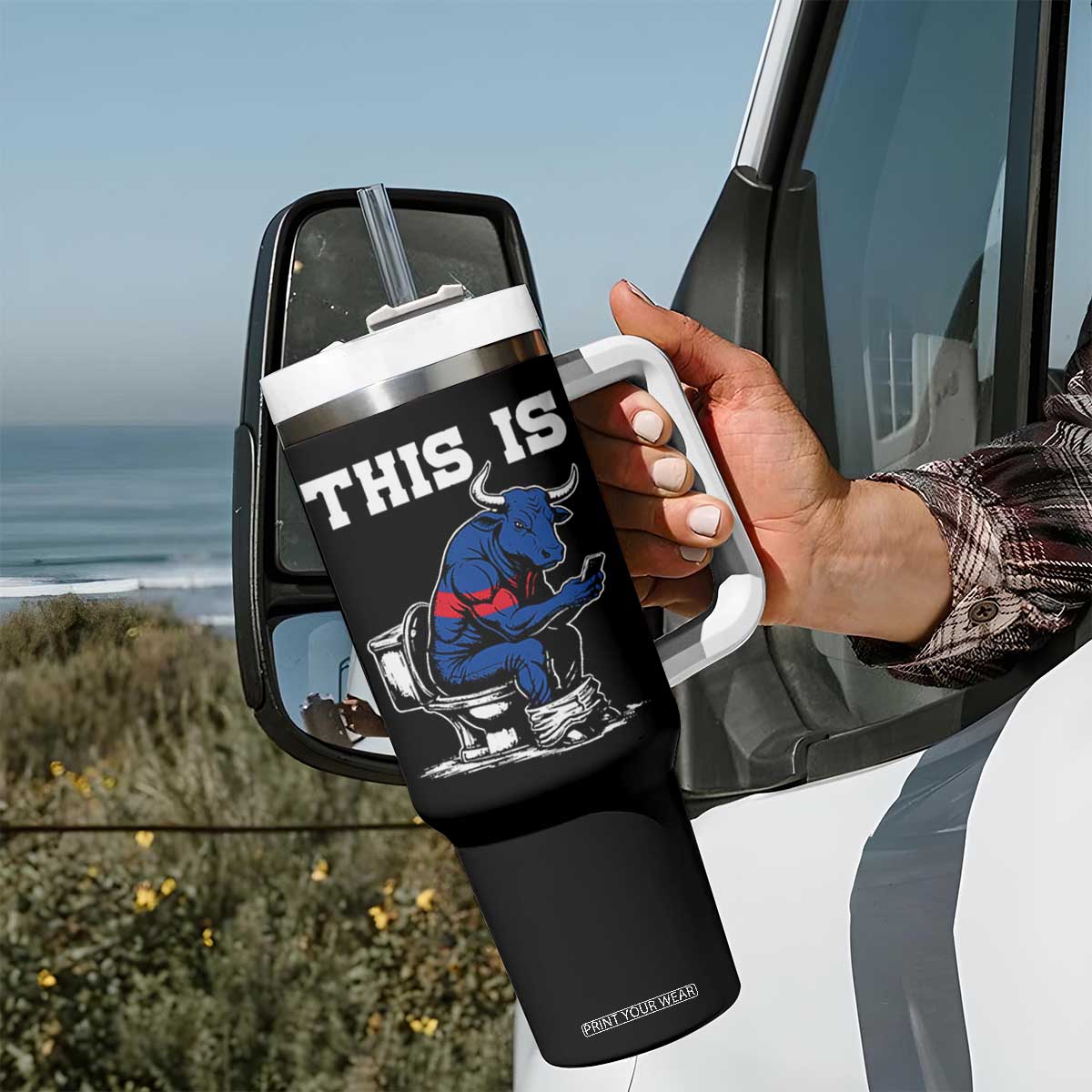 This Is Bullshit Tumbler With Handle Funny Cow Buffalo Toilet TS11 Print Your Wear