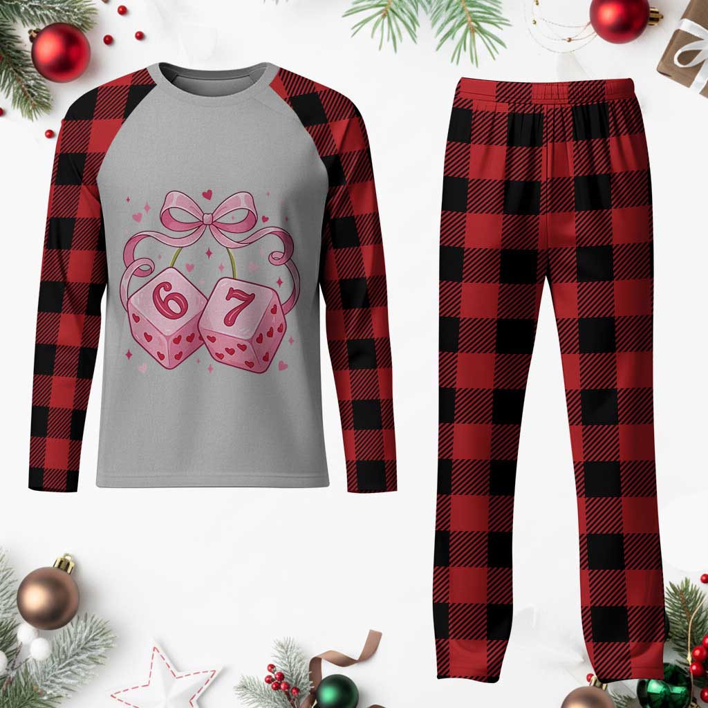 Funny 67 Dice Valentines Day Six Seven Meme Coquette Plaid Pajama Set TS11 Buffalo Plaid Print Your Wear