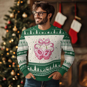 Funny 67 Dice Valentines Day Six Seven Meme Coquette Ugly Christmas Sweater TS11 Beige Green Print Your Wear