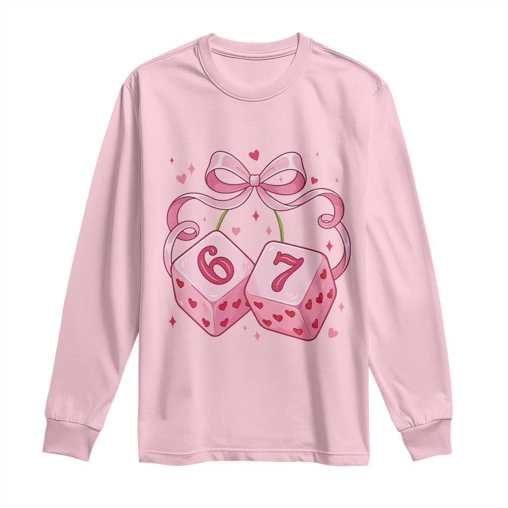 Funny 67 Dice Valentines Day Six Seven Meme Coquette Long Sleeve Shirt TS11 Light Pink Print Your Wear