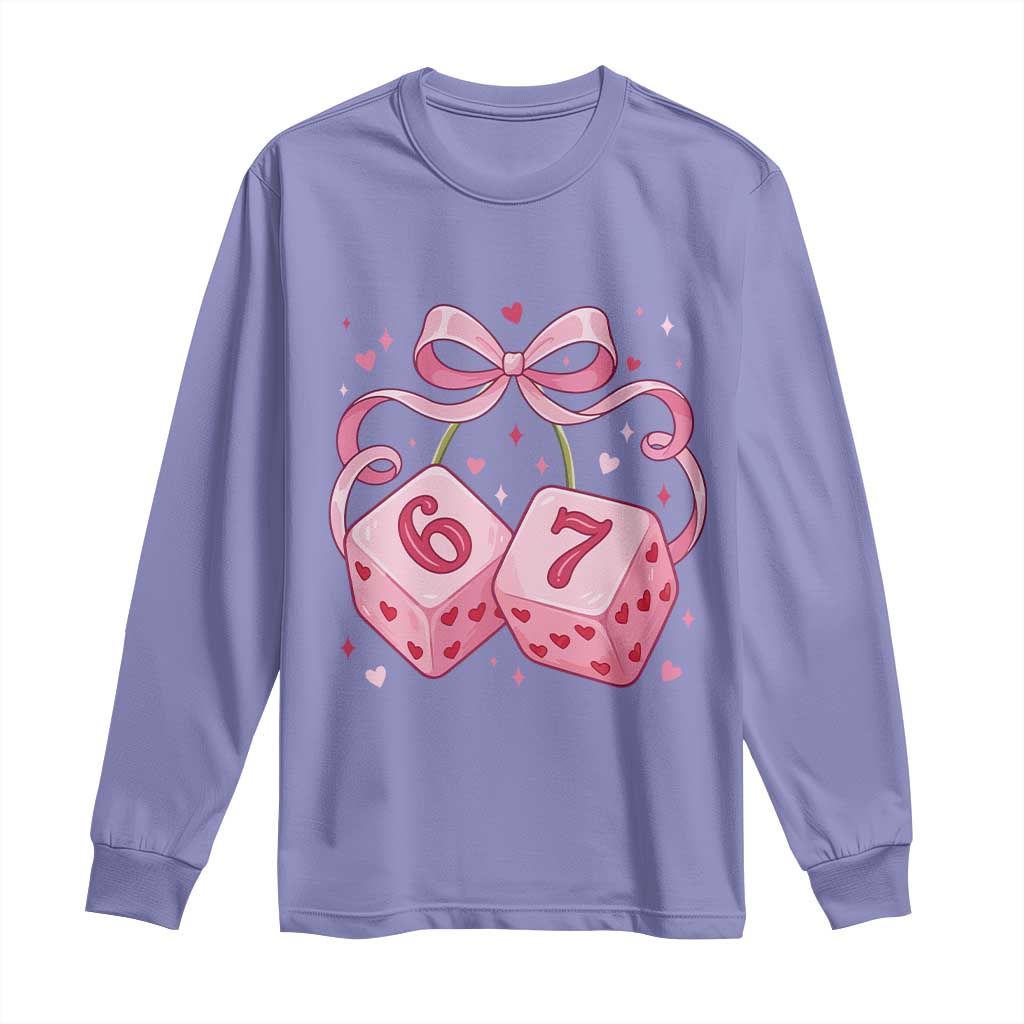 Funny 67 Dice Valentines Day Six Seven Meme Coquette Long Sleeve Shirt TS11 Violet Print Your Wear