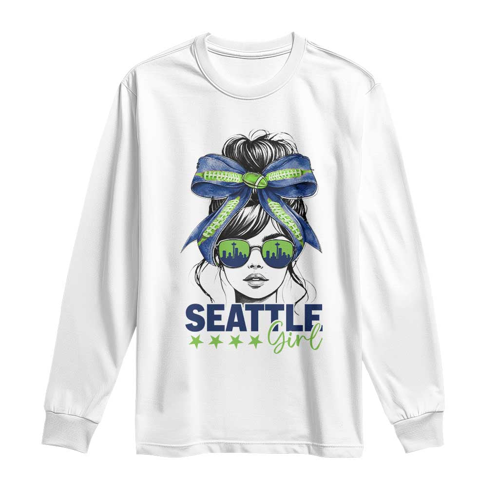 Seattle Girl Long Sleeve Shirt Funny Sport Fan Game Day Messy Bun TS11 White Print Your Wear