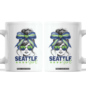 Seattle Girl Coffee Mug Funny Sport Fan Game Day Messy Bun TS11 White Print Your Wear