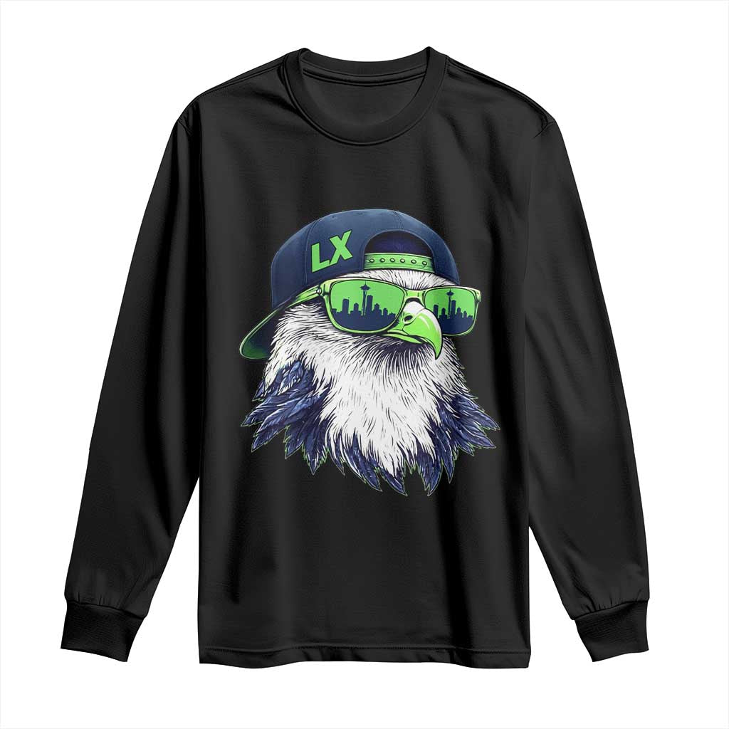 Vintage Hawk Graphic LX Cap Seattle Skyline Game Day Long Sleeve Shirt TS11 Black Print Your Wear