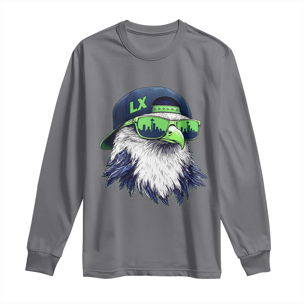 Vintage Hawk Graphic LX Cap Seattle Skyline Game Day Long Sleeve Shirt TS11 Charcoal Print Your Wear