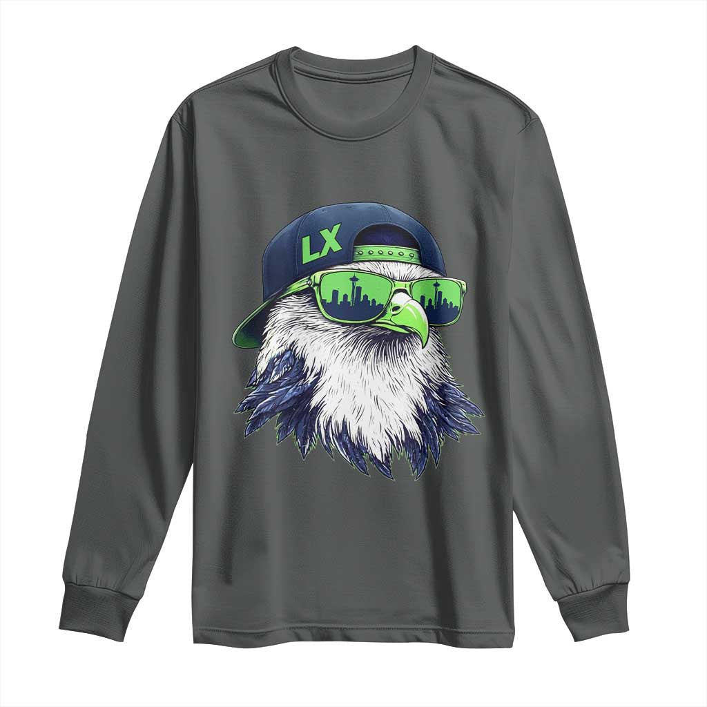Vintage Hawk Graphic LX Cap Seattle Skyline Game Day Long Sleeve Shirt TS11 Dark Heather Print Your Wear