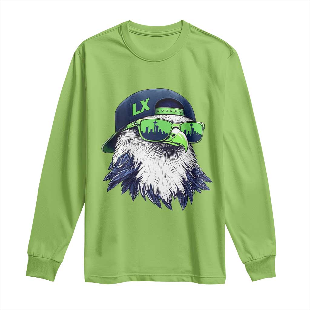 Vintage Hawk Graphic LX Cap Seattle Skyline Game Day Long Sleeve Shirt TS11 Lime Print Your Wear