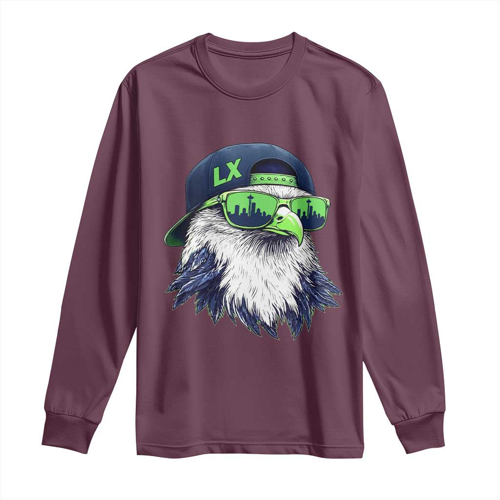 Vintage Hawk Graphic LX Cap Seattle Skyline Game Day Long Sleeve Shirt TS11 Maroon Print Your Wear