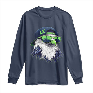 Vintage Hawk Graphic LX Cap Seattle Skyline Game Day Long Sleeve Shirt TS11 Navy Print Your Wear