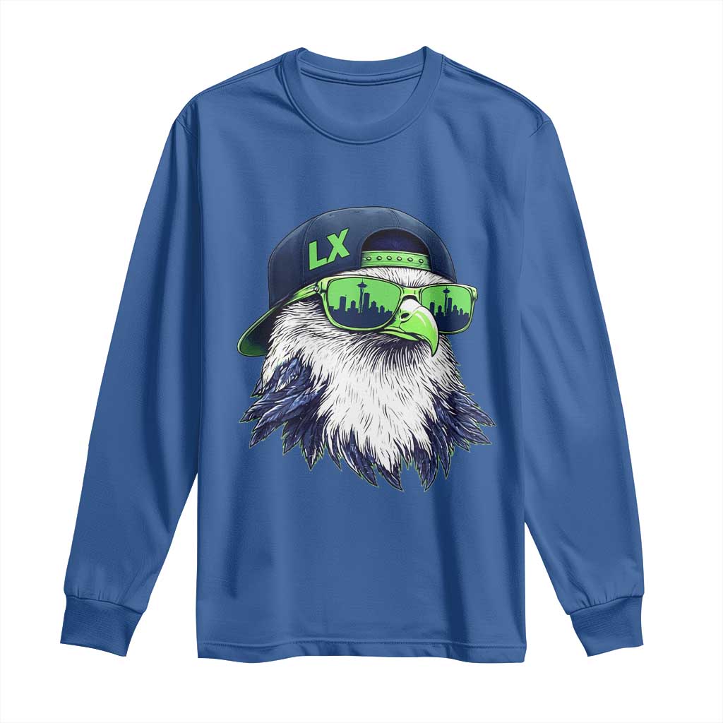 Vintage Hawk Graphic LX Cap Seattle Skyline Game Day Long Sleeve Shirt TS11 Royal Blue Print Your Wear