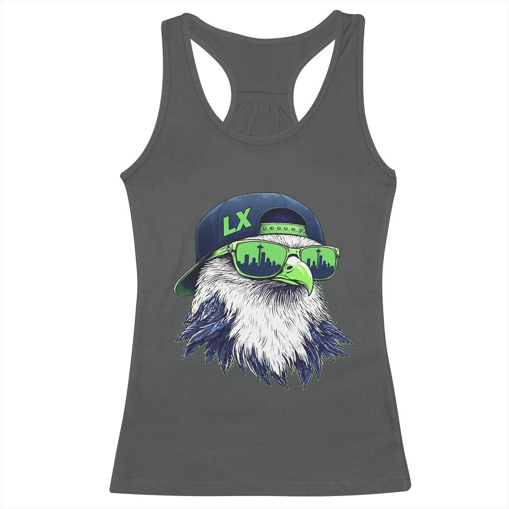 Vintage Hawk Graphic LX Cap Seattle Skyline Game Day Racerback Tank Top TS11 Dark Heather Print Your Wear