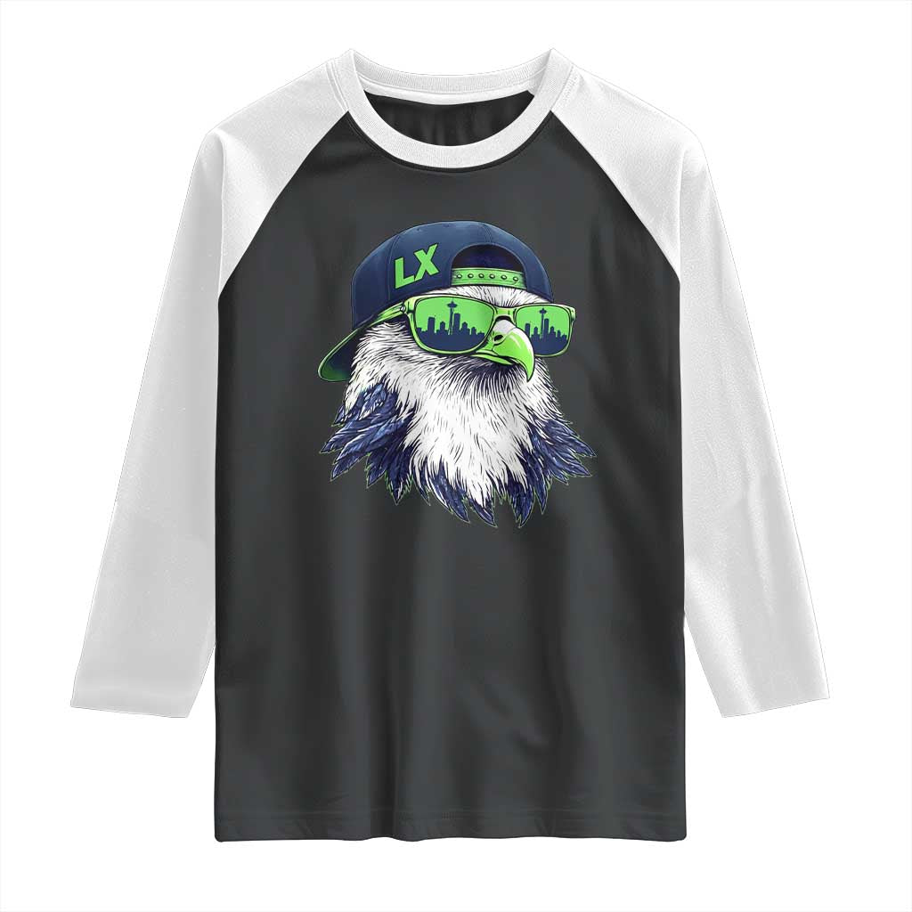Vintage Hawk Graphic LX Cap Seattle Skyline Game Day Raglan Shirt TS11 Black White Print Your Wear