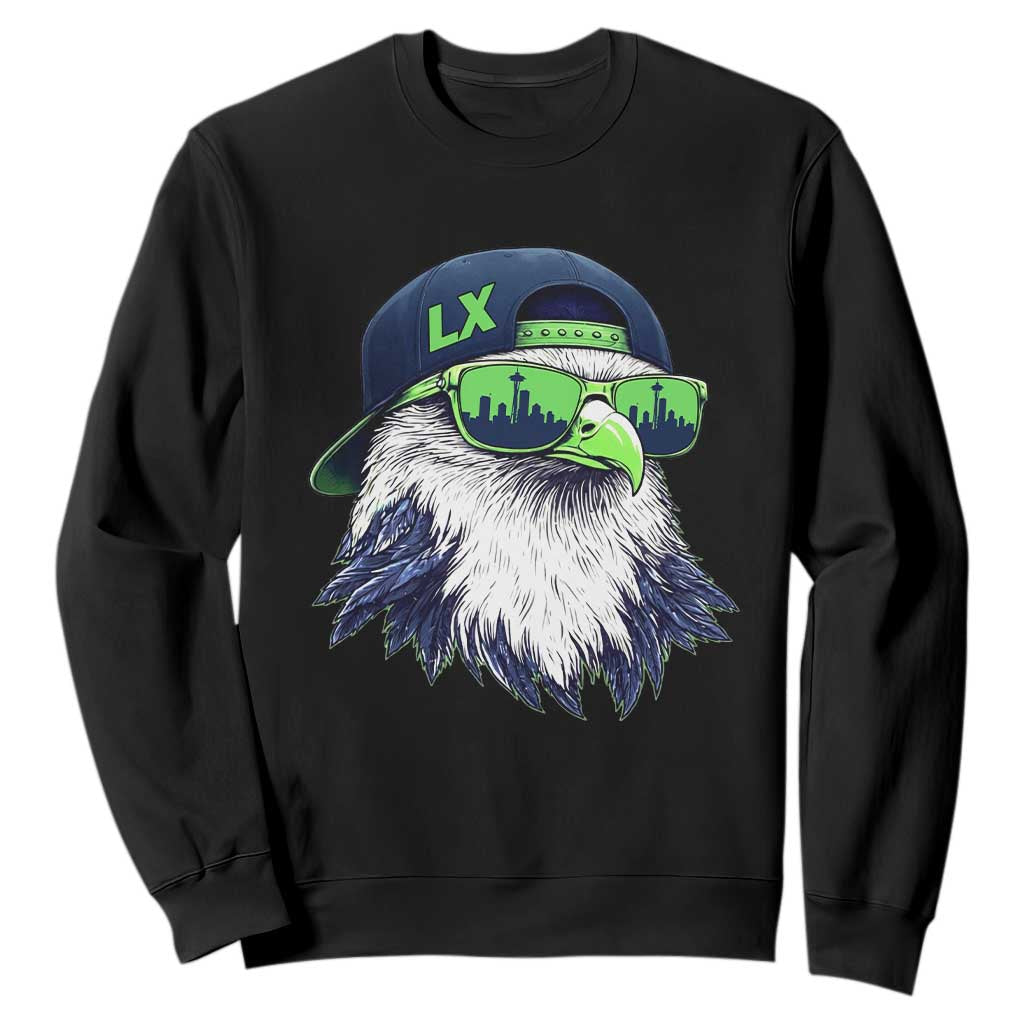 Vintage Hawk Graphic LX Cap Seattle Skyline Game Day Sweatshirt TS11 Black Print Your Wear