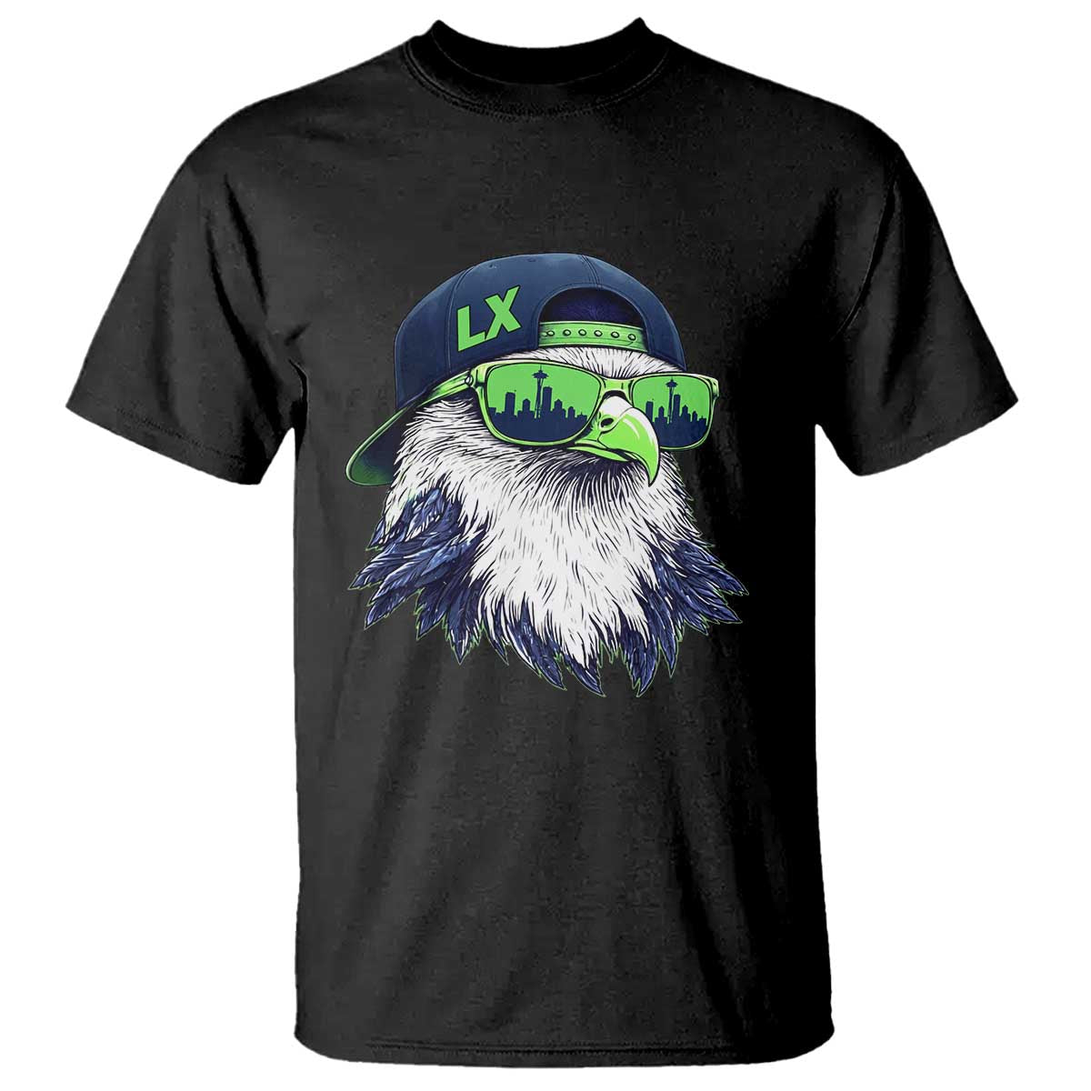 Vintage Hawk Graphic LX Cap Seattle Skyline Game Day T Shirt TS11 Black Print Your Wear