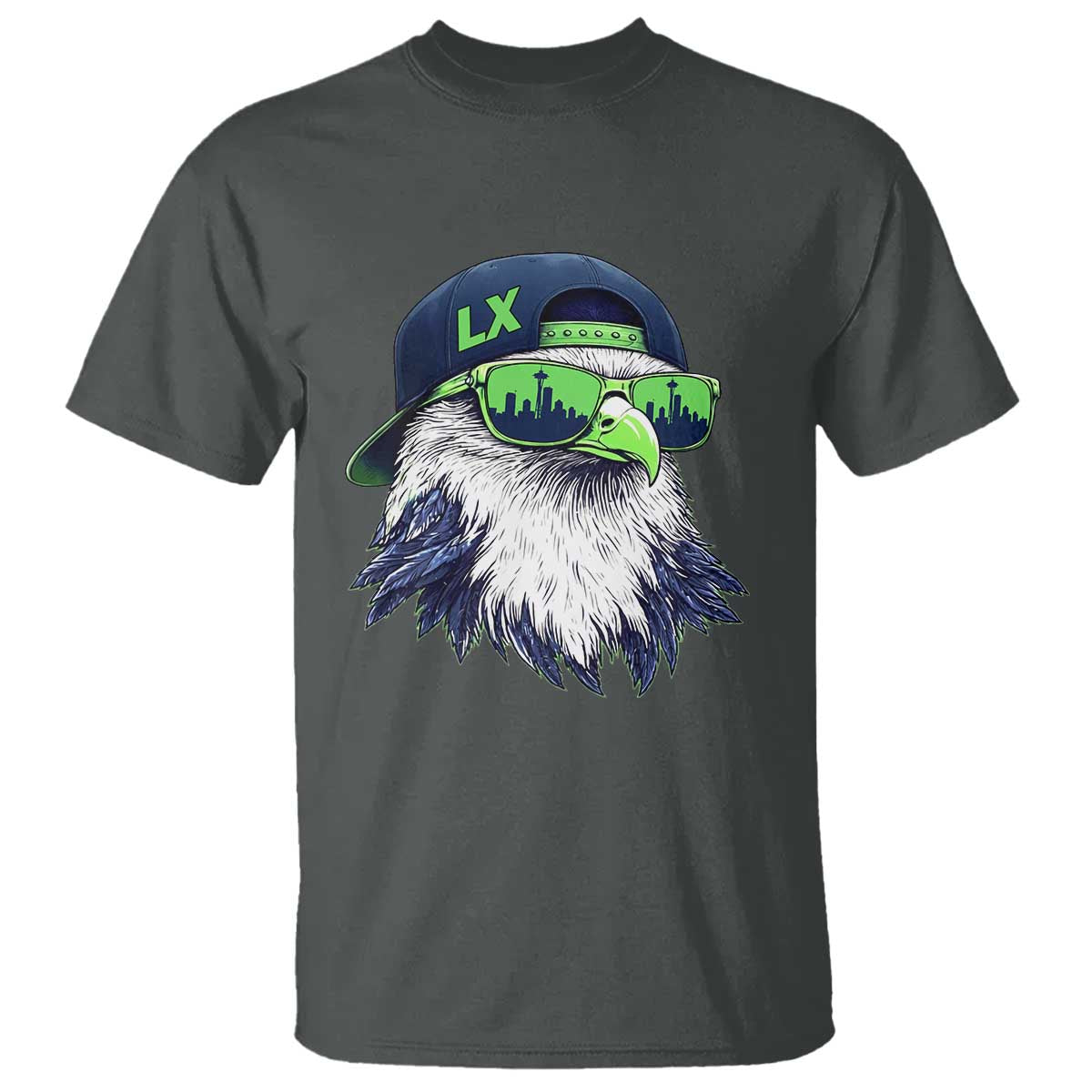 Vintage Hawk Graphic LX Cap Seattle Skyline Game Day T Shirt TS11 Dark Heather Print Your Wear