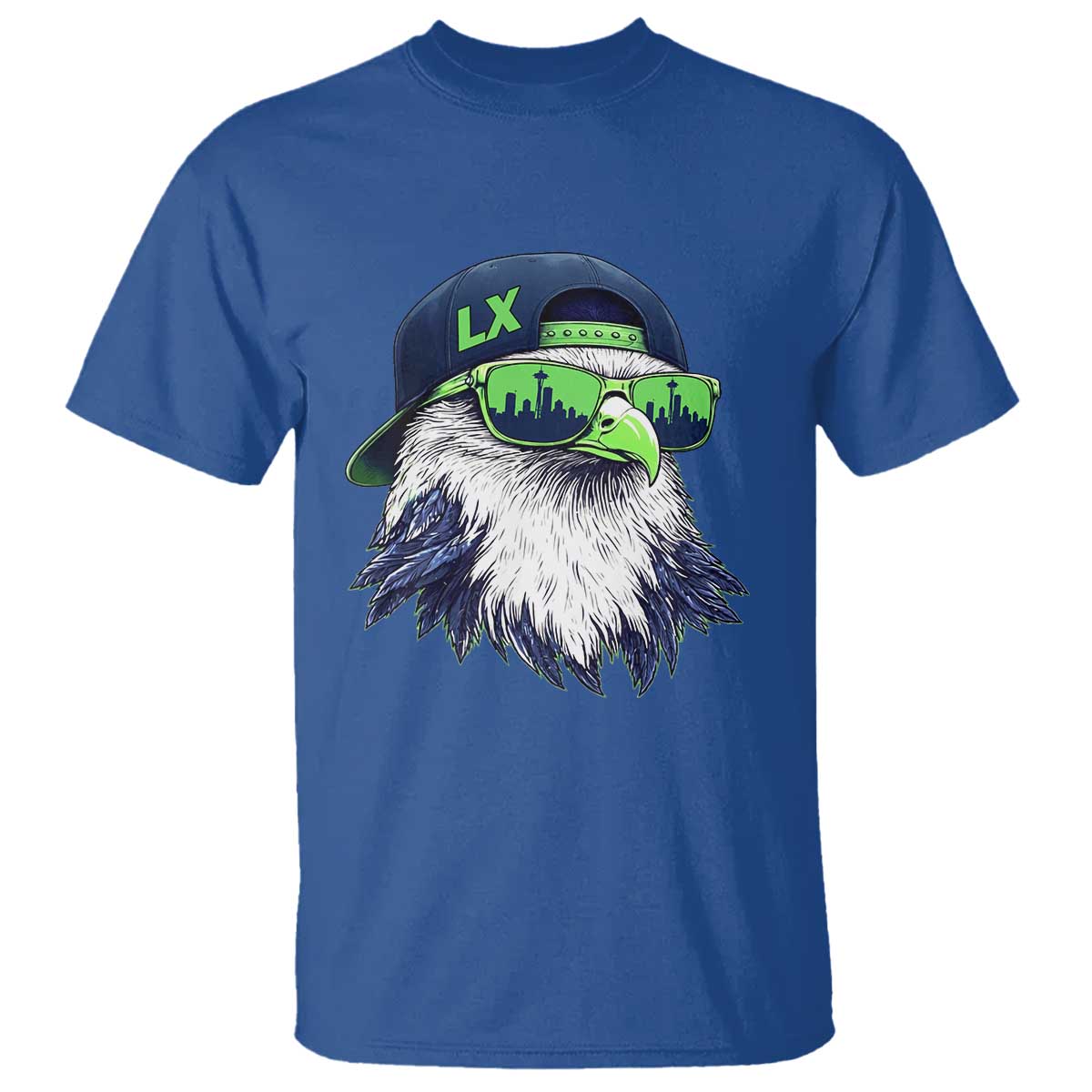 Vintage Hawk Graphic LX Cap Seattle Skyline Game Day T Shirt TS11 Royal Blue Print Your Wear