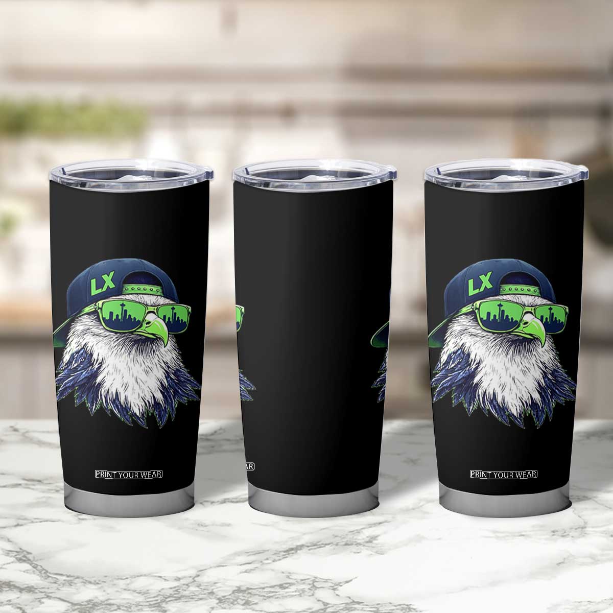 Vintage Hawk Graphic LX Cap Seattle Skyline Game Day Tumbler Cup TS11 Print Your Wear
