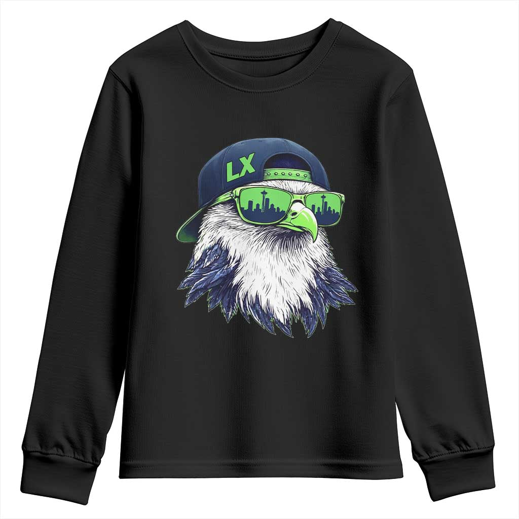Vintage Hawk Graphic LX Cap Seattle Skyline Game Day Youth Sweatshirt TS11 Black Print Your Wear