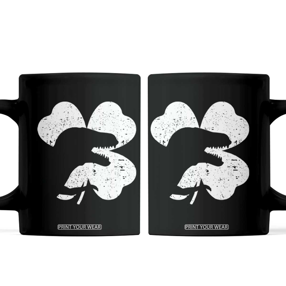 Funny St Patricks Day Dinosaur Shamrock Coffee Mug TS11 Black Print Your Wear