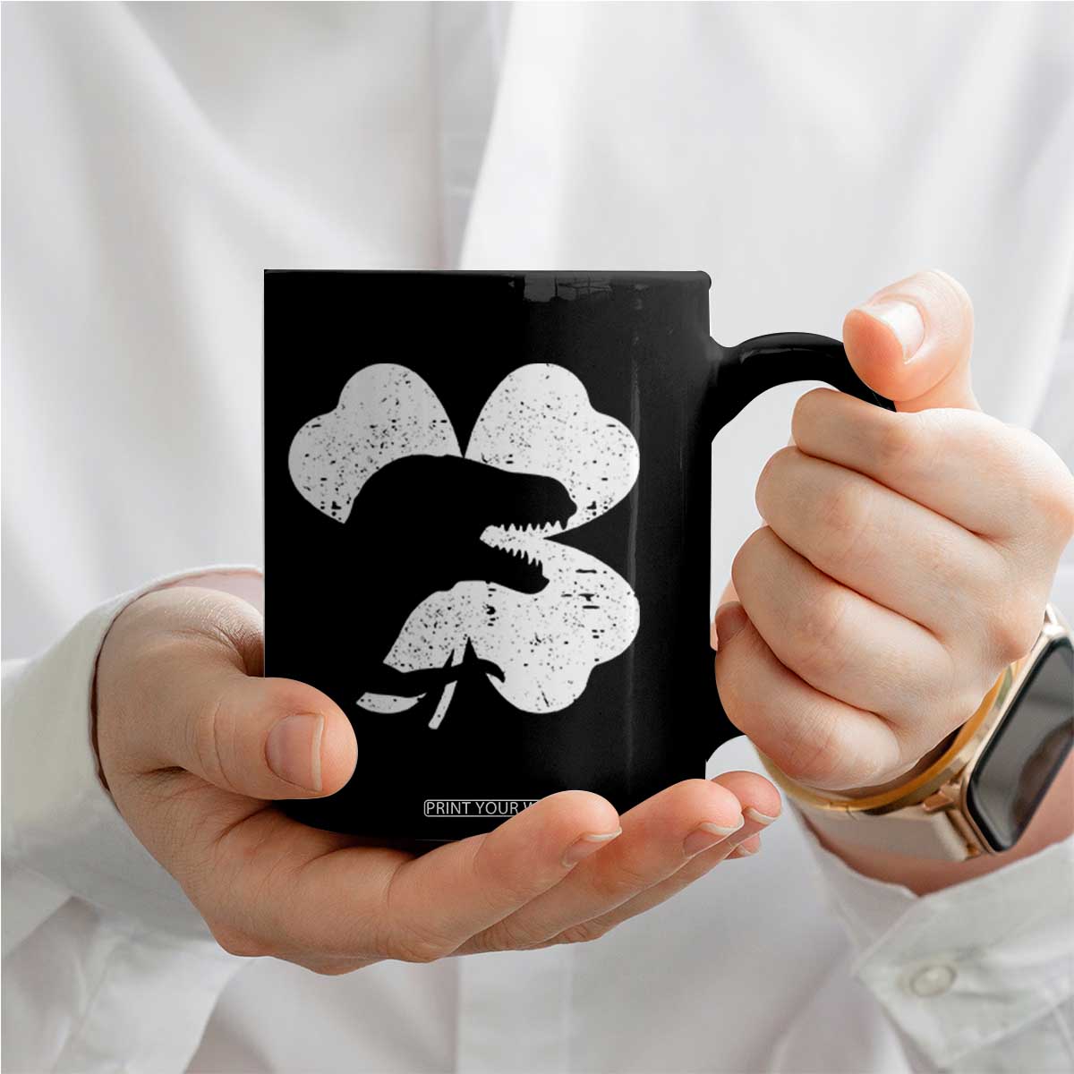 Funny St Patricks Day Dinosaur Shamrock Coffee Mug TS11 Print Your Wear