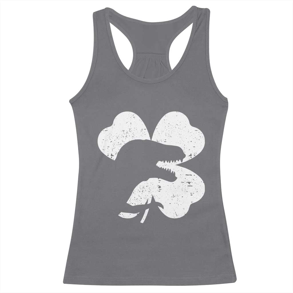 Funny St Patricks Day Dinosaur Shamrock Racerback Tank Top TS11 Charcoal Print Your Wear