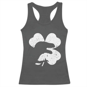Funny St Patricks Day Dinosaur Shamrock Racerback Tank Top TS11 Dark Heather Print Your Wear