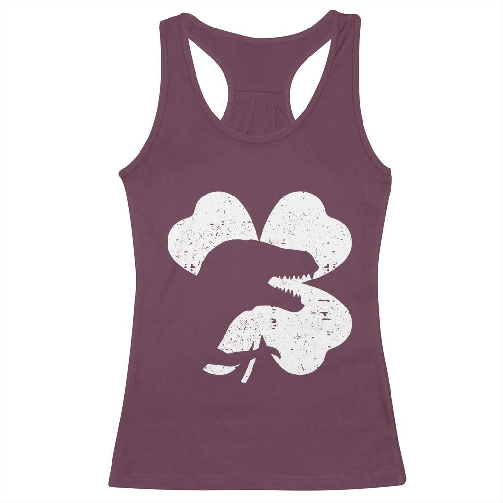 Funny St Patricks Day Dinosaur Shamrock Racerback Tank Top TS11 Maroon Print Your Wear