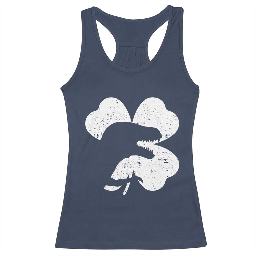 Funny St Patricks Day Dinosaur Shamrock Racerback Tank Top TS11 Navy Print Your Wear