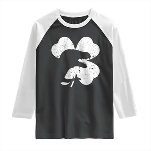 Funny St Patricks Day Dinosaur Shamrock Raglan Shirt TS11 Black White Print Your Wear