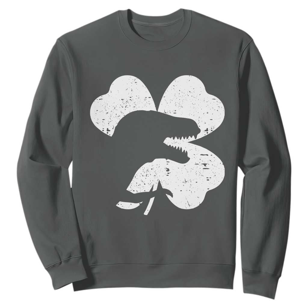 Funny St Patricks Day Dinosaur Shamrock Sweatshirt TS11 Dark Heather Print Your Wear