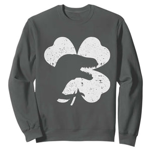 Funny St Patricks Day Dinosaur Shamrock Sweatshirt TS11 Dark Heather Print Your Wear