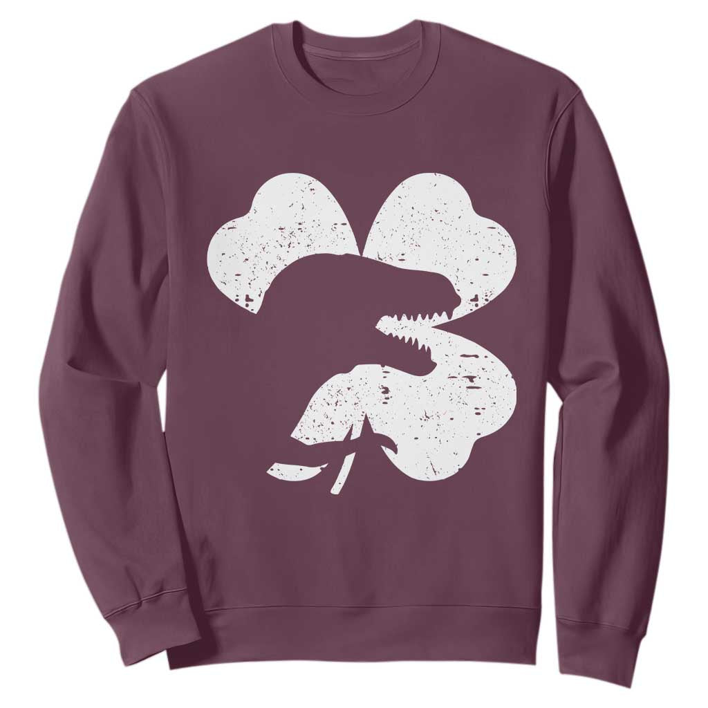 Funny St Patricks Day Dinosaur Shamrock Sweatshirt TS11 Maroon Print Your Wear