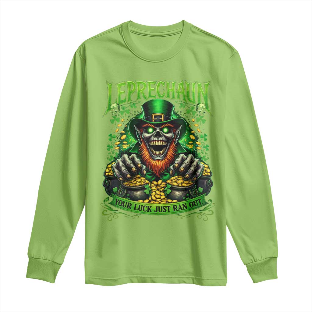 St Patricks Day Horror Leprechaun Long Sleeve Shirt Your Luck Just Ran Out Creepy St Pattys Day TS11 Lime Print Your Wear